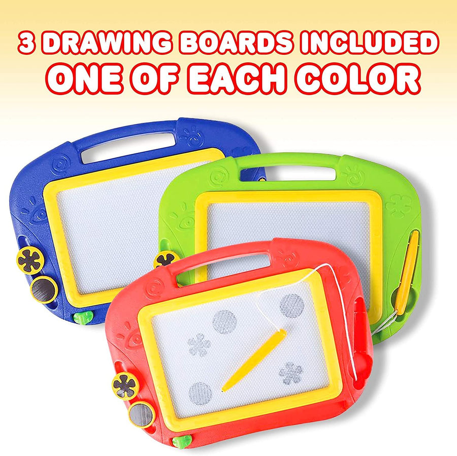 Magnetic Doodle Board for Kids, Pack of 3, Travel-Friendly Drawing Pads with Magnet Pen and 2 Stampers Each, Preschool Learning Toys for Boys and Girls, Best Educational Toy Gifts
