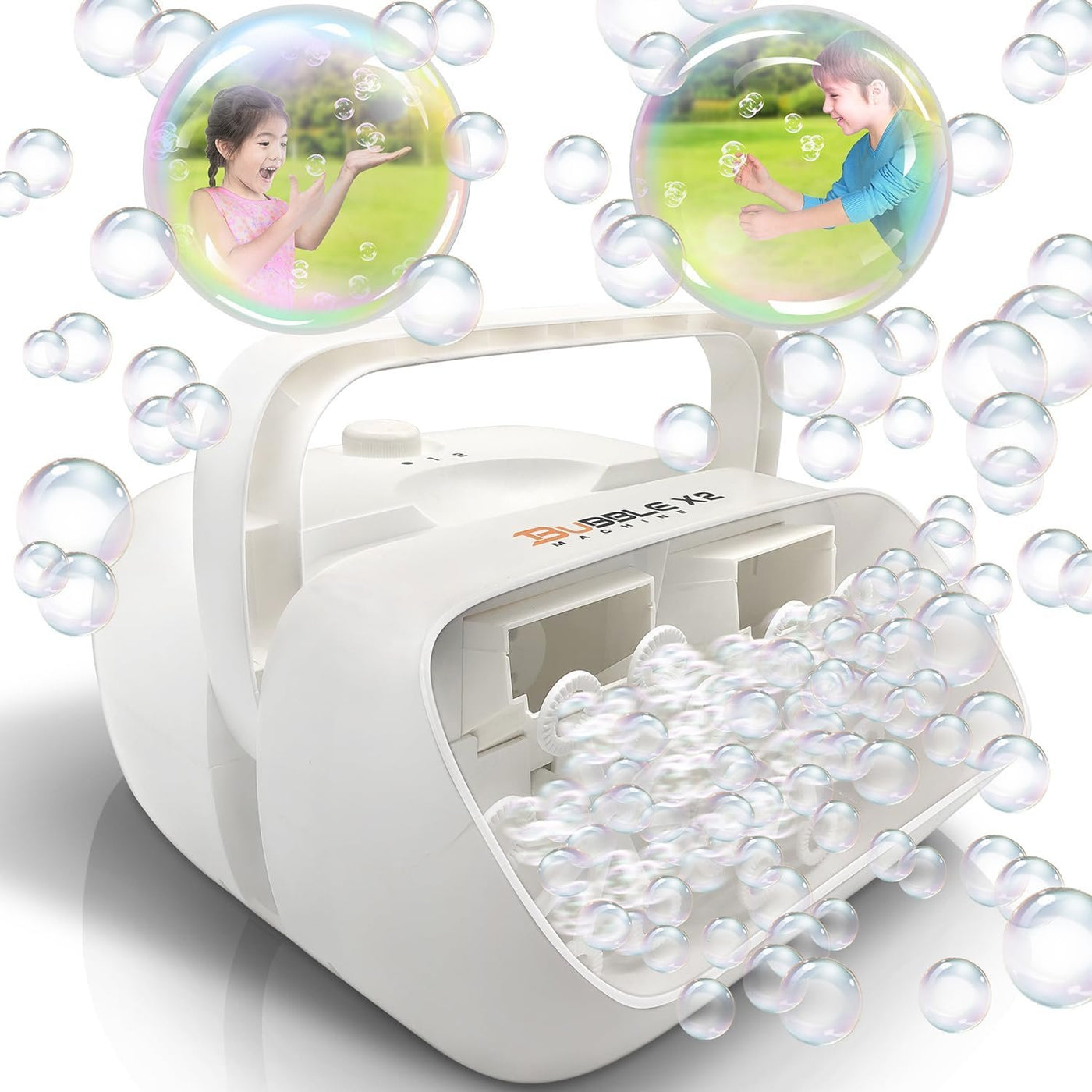 Electric Bubble Machine for Kids with Concentrated Bubble Solution, Plug-in Automatic Bubble Machine, Blows Up to 8000 Bubbles Per Minute, Dual Fan Bubble Blower for Kids Party