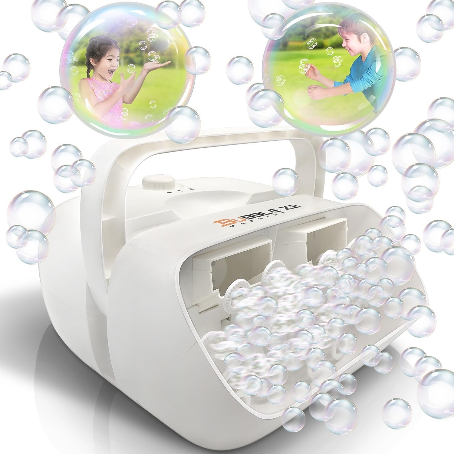 Electric Bubble Machine for Kids with Concentrated Bubble Solution, Plug-in Automatic Bubble Machine, Blows Up to 8000 Bubbles Per Minute, Dual Fan Bubble Blower for Kids Party