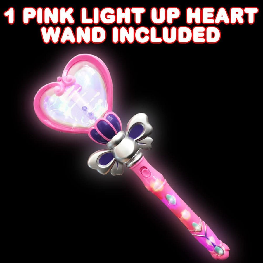 Valentines Day Pink Light Up Heart Toy Wand for Girls or Boys, 13.5" Wand Toy with Spinning LEDs
