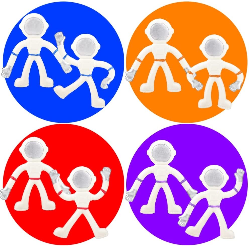 Mini Bendable Astronaut Figurines, Set of 48, Astronaut Toys for Kids in 4 Assorted Colors, Great as Outer Space Party Favors, Galaxy Party Supplies, and Stress Relief Fidget Toys