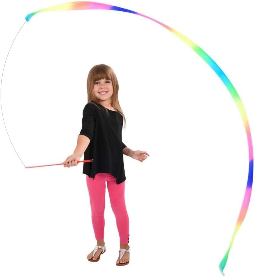 Rainbow Dance Ribbon Streamers for Kids, Set of 2, Twirling Ribbons for Dancing, Marching Band, Exercise, Pretend Play, Gymnastics Party Favors, Dance Party Decorations