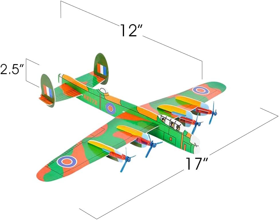 Giant Bomber Foam Glider Planes for Kids, Set of 6, Gliding Airplane Toys for Kids, Colorful Flying Toys for Boys and Girls, Aviation Party Favors, and Outdoor Toys for Active Play