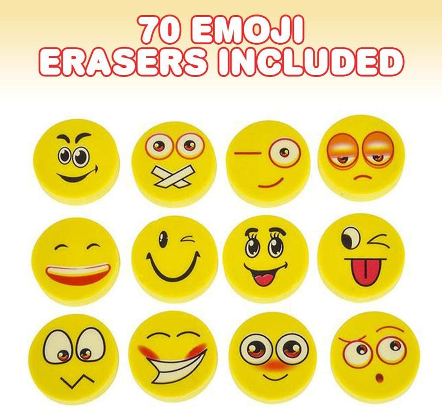 Emoji Erasers, Pack of 70, Emoticon Smile Face Pencil Erasers in Assorted Designs, School Supplies for Children, Teacher Rewards, Classroom Gifts, Emoji Birthday Party Favors for Kids