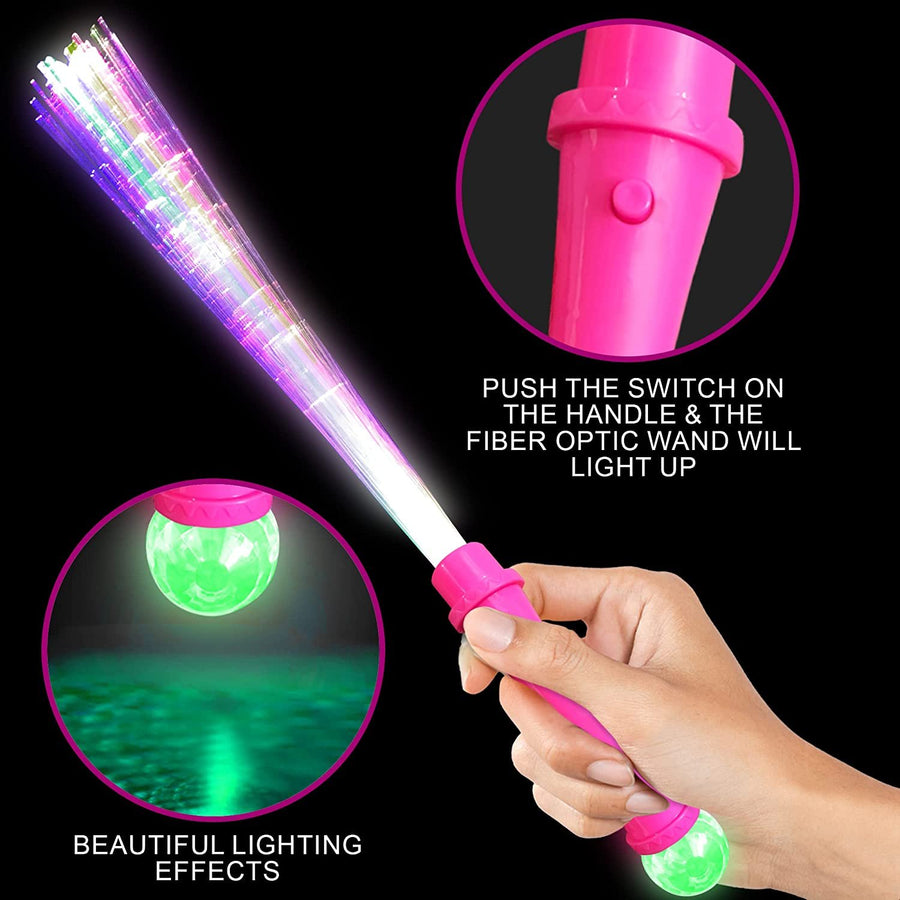 Flashing Magic Ball Fiber Optic Wand, Set of 2, Light Up Pink and Blue LED Toy Wands for Kids with Batteries Included, Fun Light-Up Birthday Party Favors, Goodie Bag Fillers