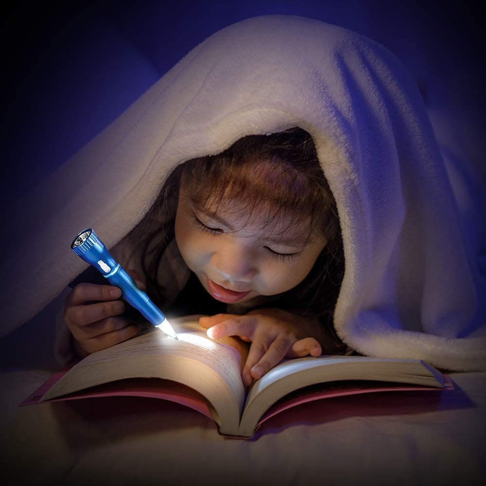 Light Up Pen with Necklace, Set of 4 Flashlight Pens for Kids, Back to School Stationery Supplies, Light-Up Toy Party Favors, Stocking Stuffers, Classroom Gifts