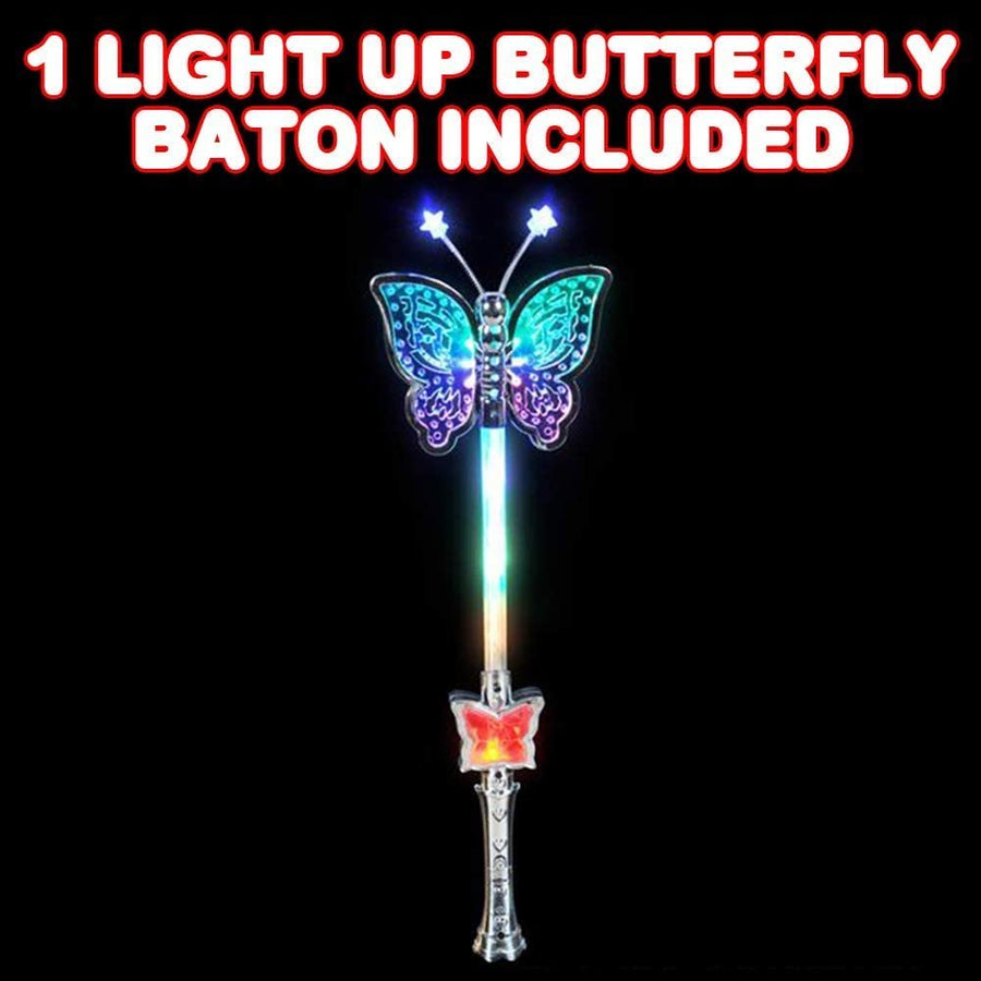 Multi-Color Spinning Butterfly Baton with LED Handle | 16” Light Up Butterfly Wand for kids | Fun Pretend Play Prop | Batteries Included | Best Birthday Gift for Boys and Girls