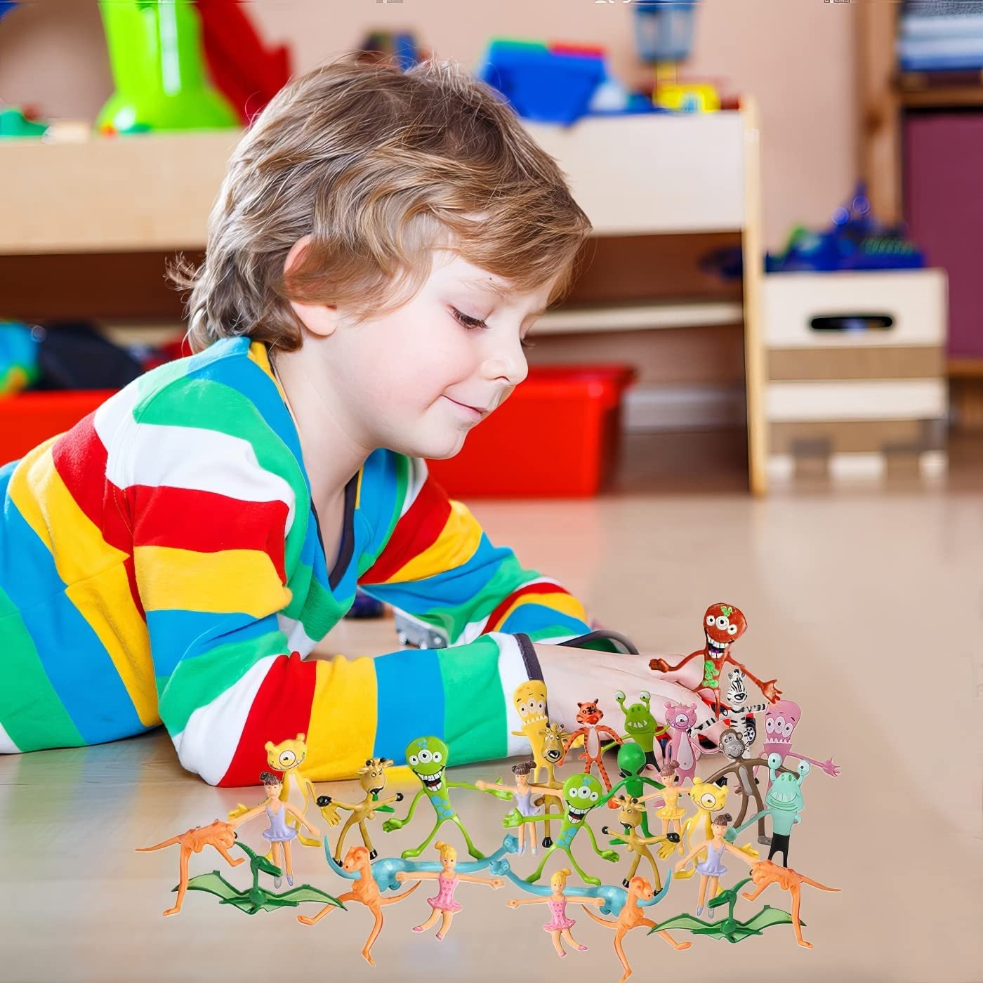 Mega Set of Bendable Toys Assortment - 100 Pieces – 3 and 4" Bendy Animals - Includes Aliens, Tigers, Zebras, Pirates Etc. - Great Party Favor and Prize - for Kids Ages 5+