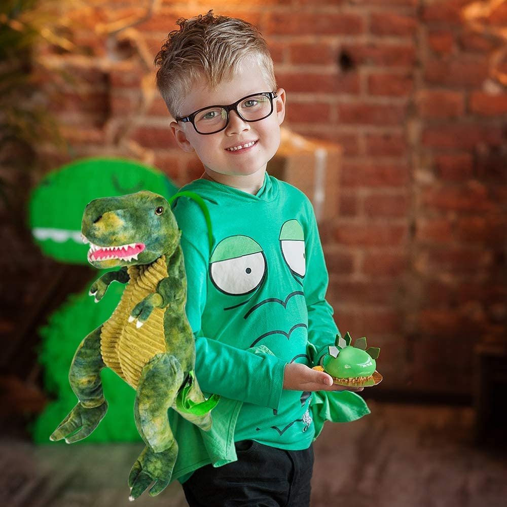 Plush T-Rex Backpack for Kids, Dinosaur Bag with Adjustable Straps & Zipper