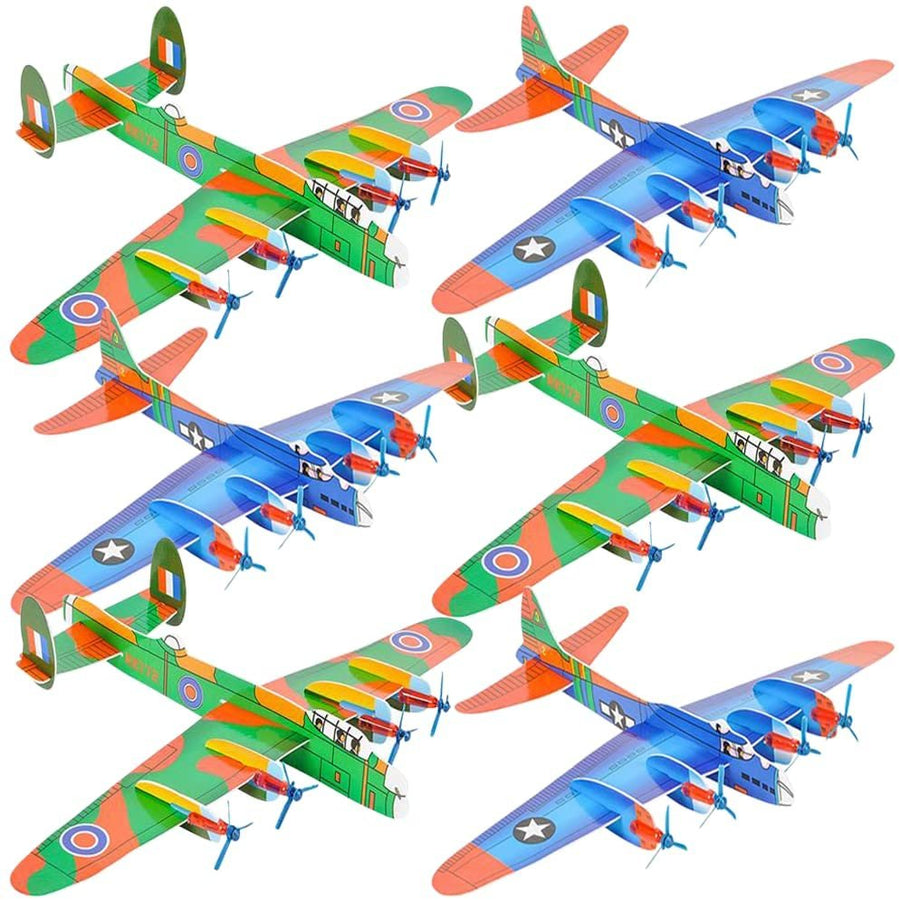 Giant Bomber Foam Glider Planes for Kids, Set of 6, Gliding Airplane Toys for Kids, Colorful Flying Toys for Boys and Girls, Aviation Party Favors, and Outdoor Toys for Active Play