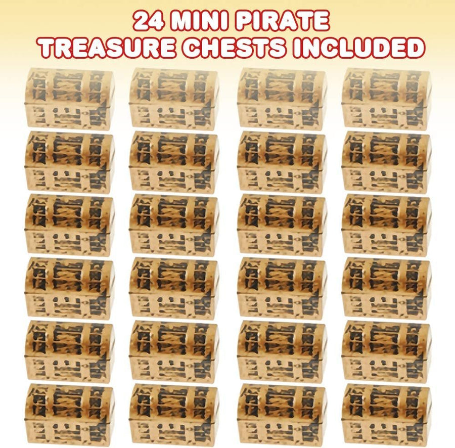 Mini Pirate Treasure Chests, Set of 24, 1.5" Plastic Chests with a Gold Finish, Cool Pirate Birthday Party Favors Supplies for Kids, Unique Decorations and Goodie Bag Stuffers
