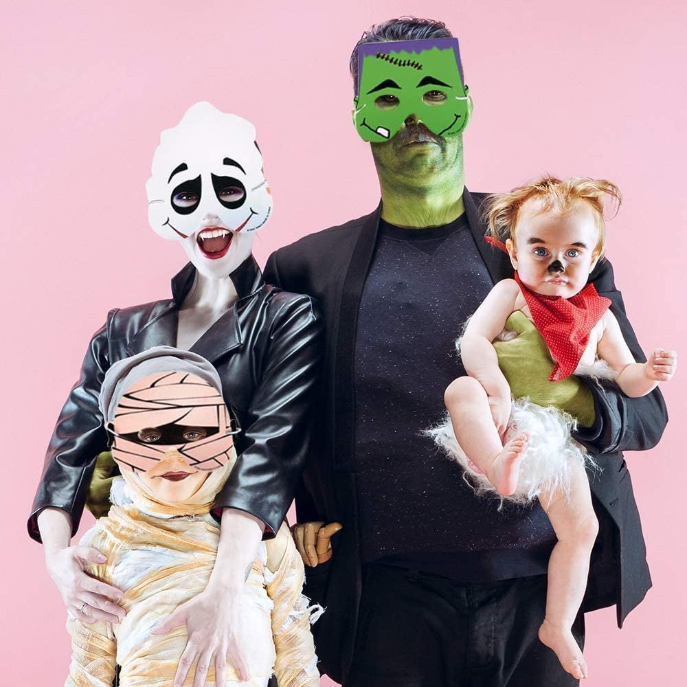 Halloween Foam Face Masks for Kids, Set of 12, Fun Halloween Costume Accessories, 6 Colorful Designs, Photo Booth Props and Halloween Party Favors, Non-Candy Trick or Treat Supplies