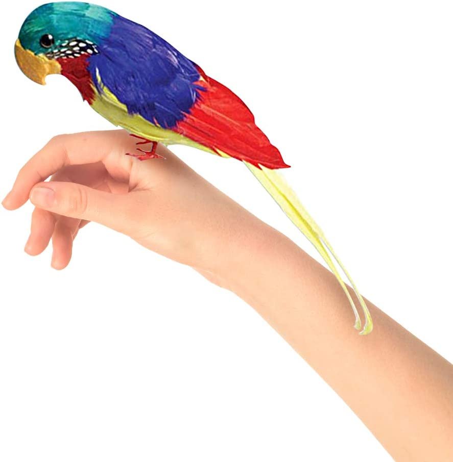 11" Parrot, Realistic Parrot Party Decoration with Lifelike Feathers, Artificial Parrot Bird for Tropical Party and Home Décor, Feathered Parrot on Shoulder Prop for Pirate Costume