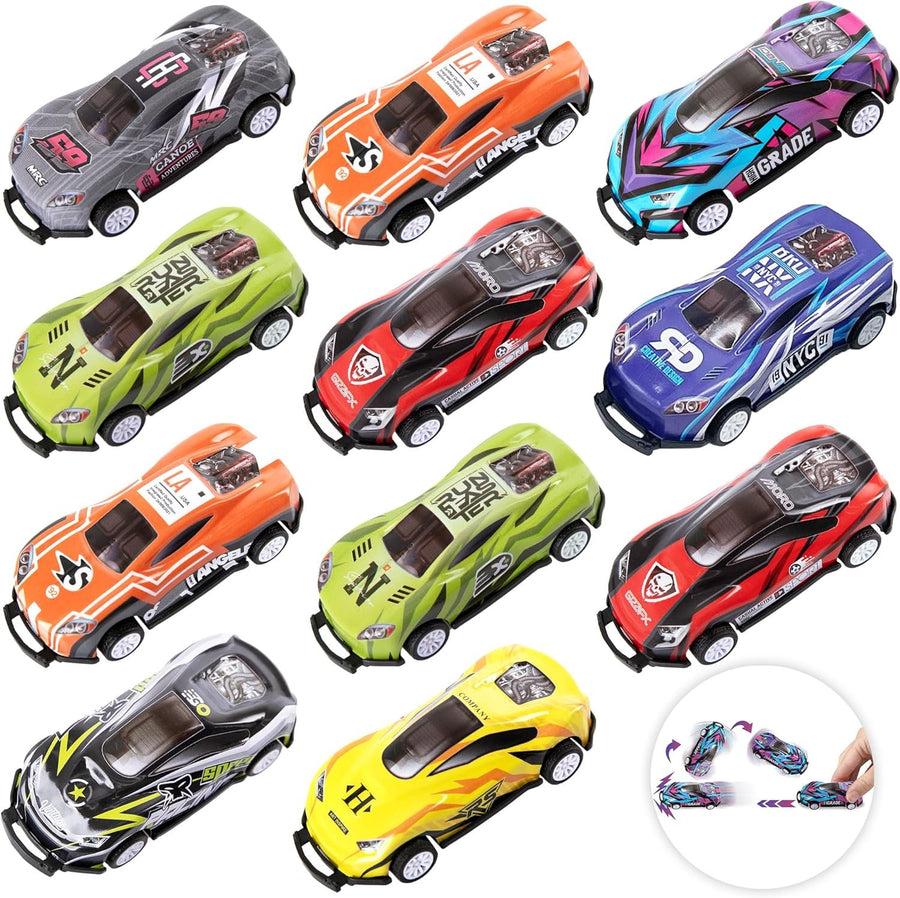 Pullback Flip Stunt Cars for Boys - Set of 12 - Pullback Diecast Race Cars for Kids in 8 Cool Designs - Retro Toy Cars for Boys and Girls - Model Stunt Cars for Hours of Racing Fun
