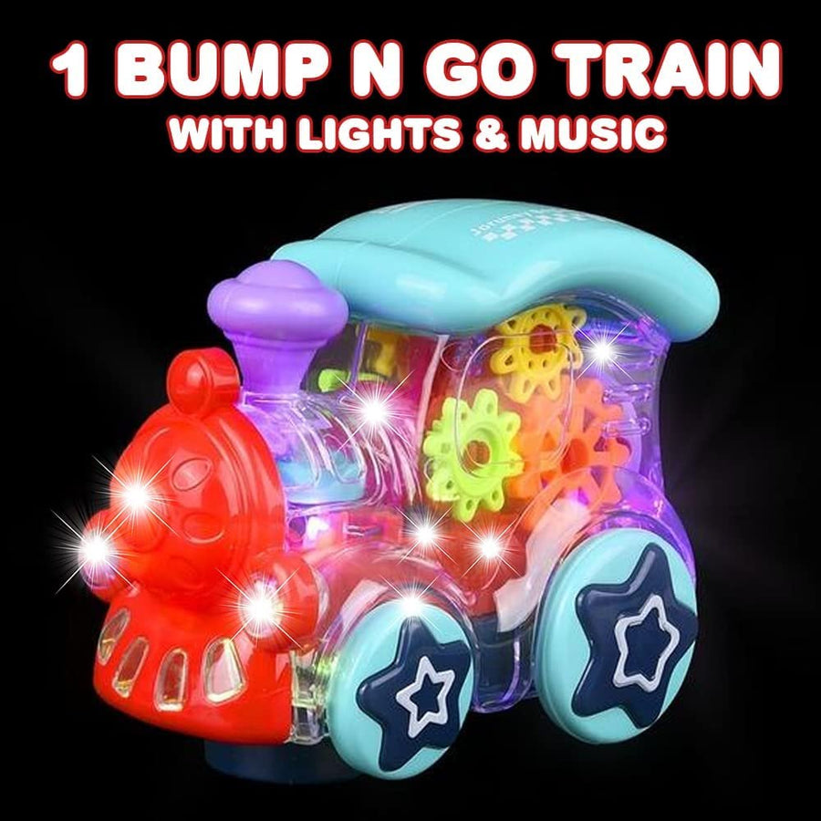 Light Up Transparent Toy Train for Kids, 1PC, Bump and Go Toy Car with Colorful Moving Gears, Music, and LED Effects, Fun Educational Toy for Kids, Great Birthday Gift Idea