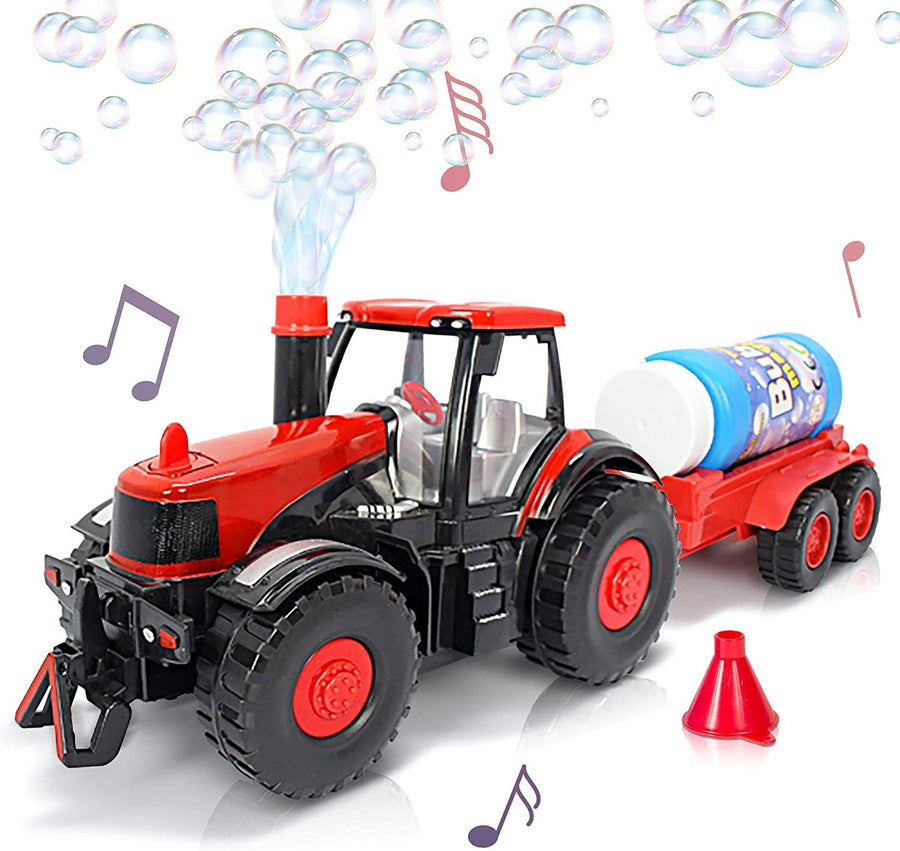 Bump & Go Bubble Blowing Farm Tractor Toy Truck with Lights & Sounds - Funnel & Bubble Solution Included, Easter Gifts for Boys Girls Ages 1, 2, 3, 4, 5 +