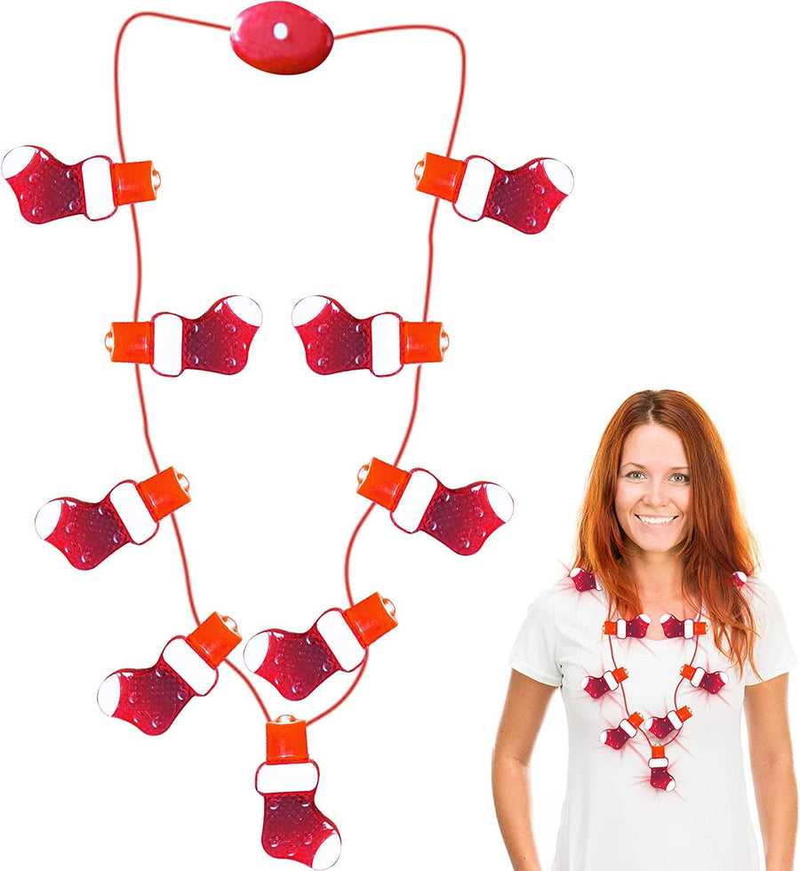 Light-Up Christmas Stocking Necklace with Multi-Mode Flashing LEDs, Holiday Xmas Party Favors, Christmas Party Accessories for Women, Men, and Kids, Great Gift Idea, Stocking Stuffer
