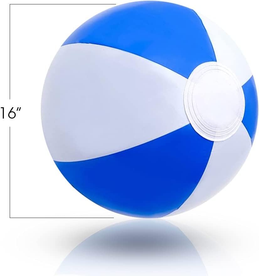 16" Blue & White Beach Balls for Kids, Pack of 12, Inflatable Summer Toys for Boys and Girls, Decorations for Hawaiian, Beach, and Pool Party, Beach Ball Party Favors