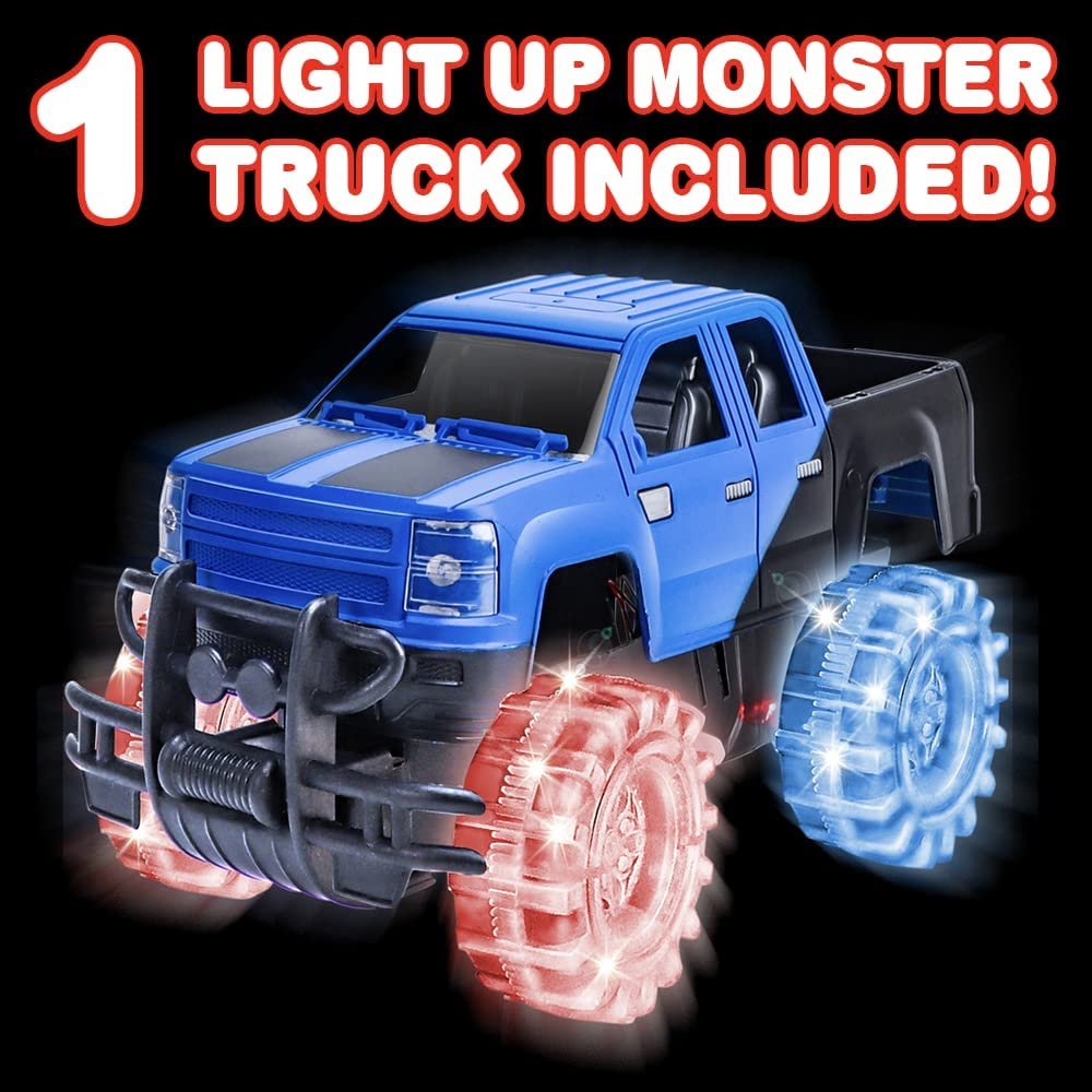 Light Up Blue & Black Monster Truck, 1 Piece, 8" Toy Monster Truck with Flashing LED Tires & Batteries, Push n Go Car Toys for Kids, Fun Gift for Boys & Girls Ages 3 & Up