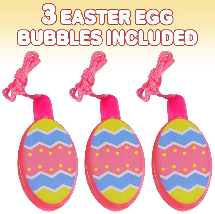 Easter Egg Bubble Blower Bottles with Wands, Set of 3, Bubble Toys for Kids with Attached Necklaces, Easter Party Favors, Surprise Egg Toys, Egg Hunt Supplies, Easter Basket Fillers