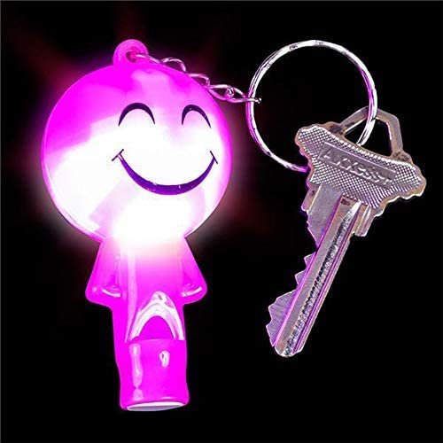 Light Up Keychains for Kids with Whistles, Set of 12, LED Smile Face Key Chains and Bag Accessories, Fun Birthday Party Favors for Children, Goodie Bag Fillers for Boys and Girls
