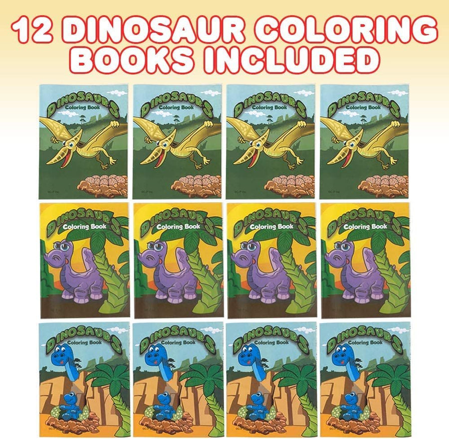 Dinosaur Coloring Books - Pack of 12-8 Paged Assorted Mini Color Booklets, Fun Goodie Bag Fillers, Dinosaur Birthday Party Favors and Activities for Boys and Girls