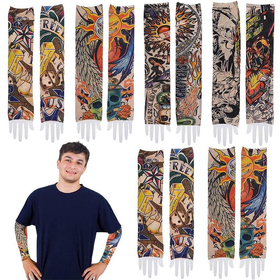 Vintage Print Tattoo Sleeves, 12 Pairs, Fake Tattoos for Kids and Adults, Temporary Tattoo Arm Sleeves Made of Soft Fabric, Rockstar Halloween Costume Accessories for Boys and Girls