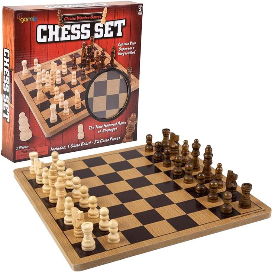 Gamie Wooden Chess Board Game, Wood Family Board Game for Game Night, Indoor Fun and Parties, Develops Logical Thinking and Strategy, Best Gift Idea for Kids