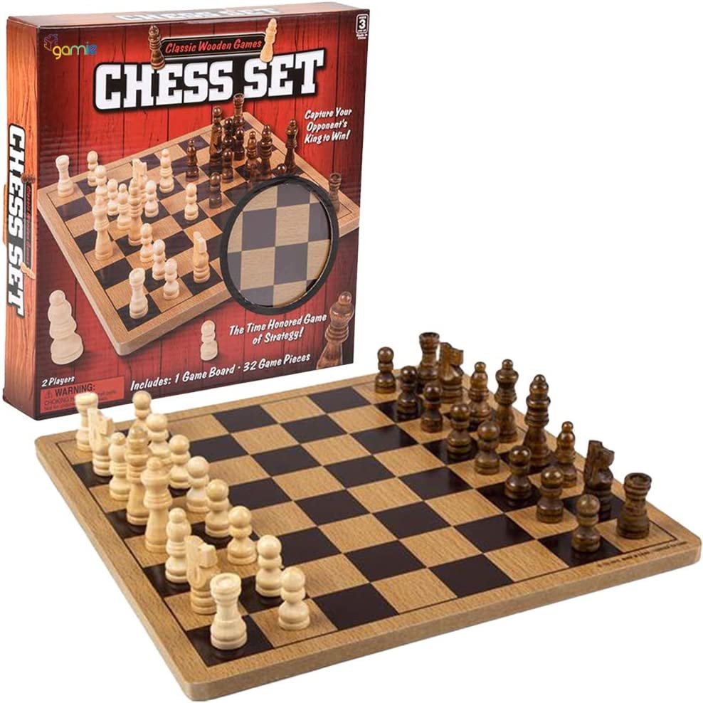 Gamie Wooden Chess Board Game, Wood Family Board Game for Game Night, Indoor Fun and Parties, Develops Logical Thinking and Strategy, Best Gift Idea for Kids