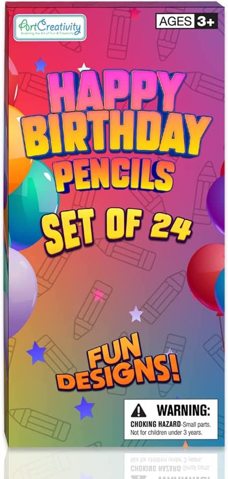 Happy Birthday Pencils, Set of 24, Cool Writing Pencils with Colorful Birthday Salutations, Birthday Party Favors, Party Goody Bag Fillers, Teacher Supplies for Classroom