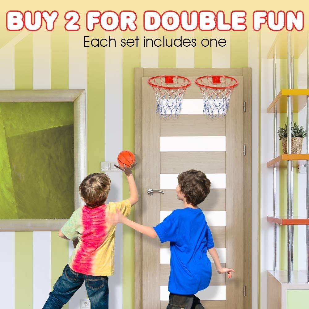 Over The Door Basketball Hoop Game - Includes 1 Mini Basketball and 1 Net Hoop, Indoor Basketball Set for Home, Office, Bedroom, Cool Birthday Gift for Boys and Girls