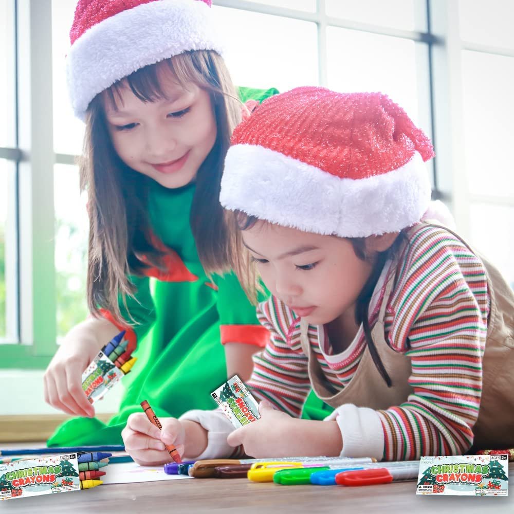 Christmas Crayons Set for Kids, 12 Boxes, Each Box with 4 Crayons, Full Size Crayons Party Favor Bundle, Perfect for Classroom Goodie Bags, Fun Holiday Stocking Stuffers