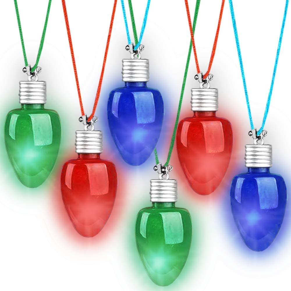 Light-Up Christmas Bulb Necklaces, Set of 6, Festive Holiday