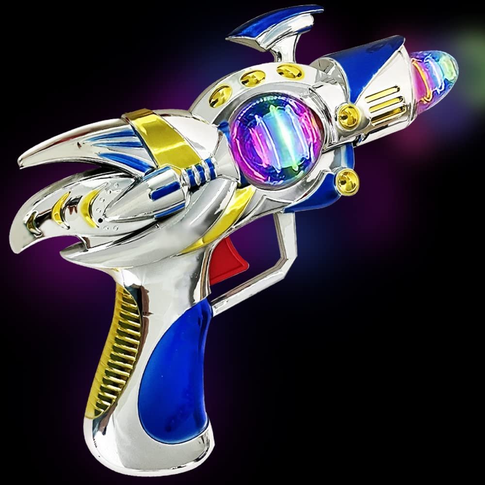 Blue Super Spinning Space Blaster Gun with Flashing LEDs and Sound Effects, Cool Futuristic Toy Gun with Batteries Included, Great Gift Idea for Kids