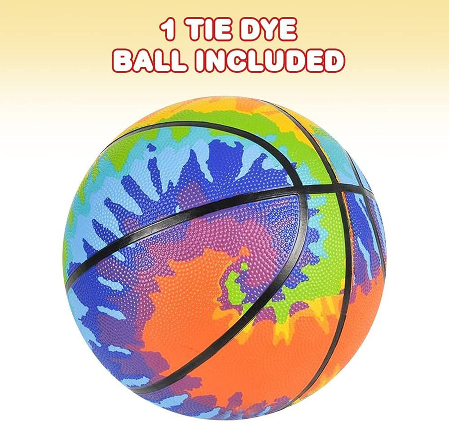 Tie Dye Regulation Basketball for Kids, Bouncy Rubber Kick Ball for Backyard, Park, & Beach Outdoor Fun, Beautiful Rainbow Colors, Durable Outside Toys for Boys & Girls - Sold Deflated
