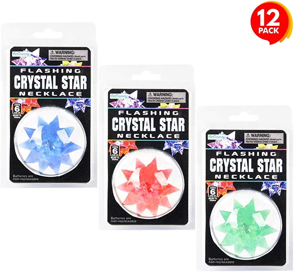 Flashing Crystal Star Necklaces for Kids, Set of 12, Cute Toy Jewelry for Girls with Light-Up Pendant, Princess Party Favors for Children, Pretty Goodie Bag Fillers in Assorted Colors