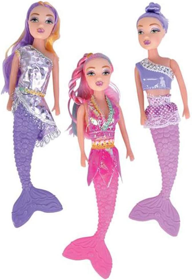 Mermaid Dolls for Girls, Set of 3, 11.5" Doll Toys in Assorted Colors with Removable Cloths, Birthday Party Favors for Girls, Goodie Bag Fillers, Princess and Mermaid Party Supplies