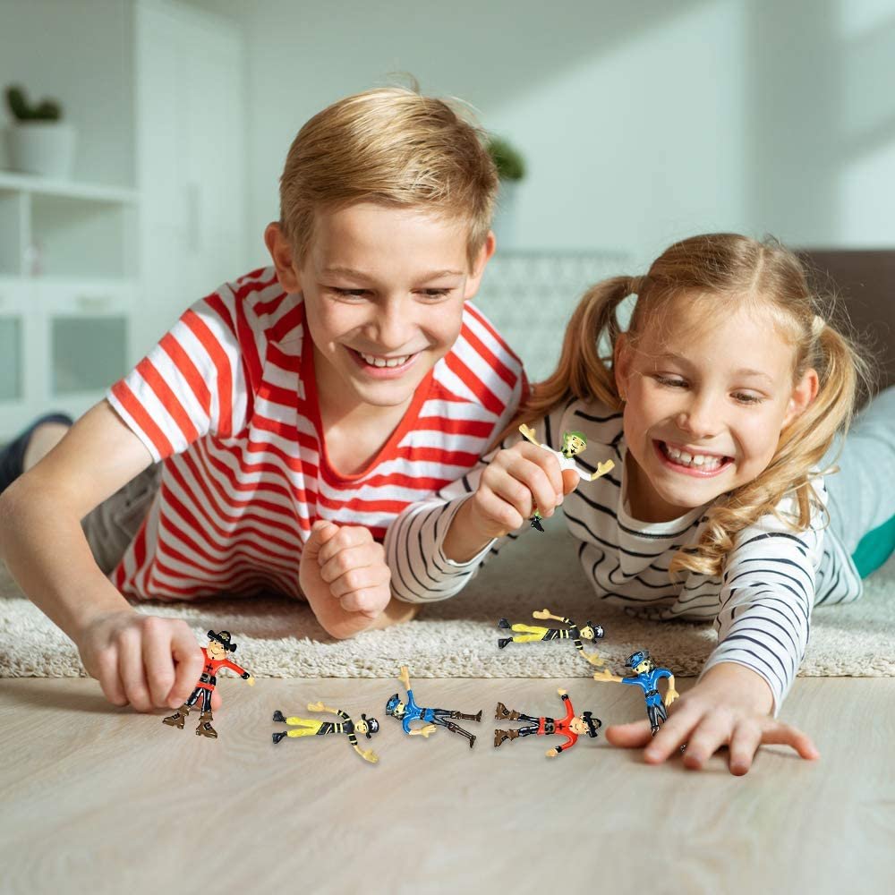 Bendable Pirate Figures, Set of 12 Flexible Men, Birthday Party Favors for Boys and Girls, Stress Relief Fidget Toys for Kids and Adults, Goody Bag Stuffers, Piñata Fillers