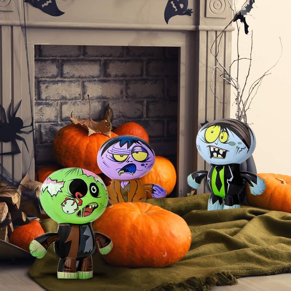 Zombie Bunch Inflates, Set of 3, 24" Blow-Up Zombies in Fun Assorted Designs, Inflatable Halloween Decorations, Halloween Photo Booth Props and Spooky Carnival Game Prizes for Kids