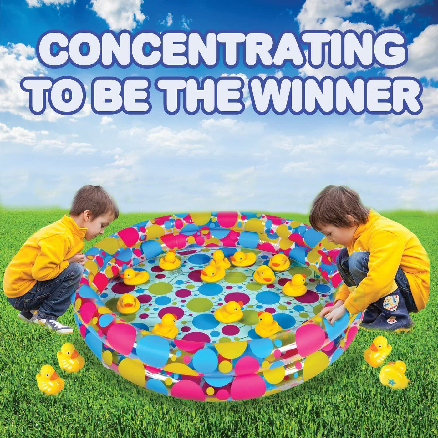 Pond Matching Game for Kids, 3’ Inflatable Pool & 20 Duckies