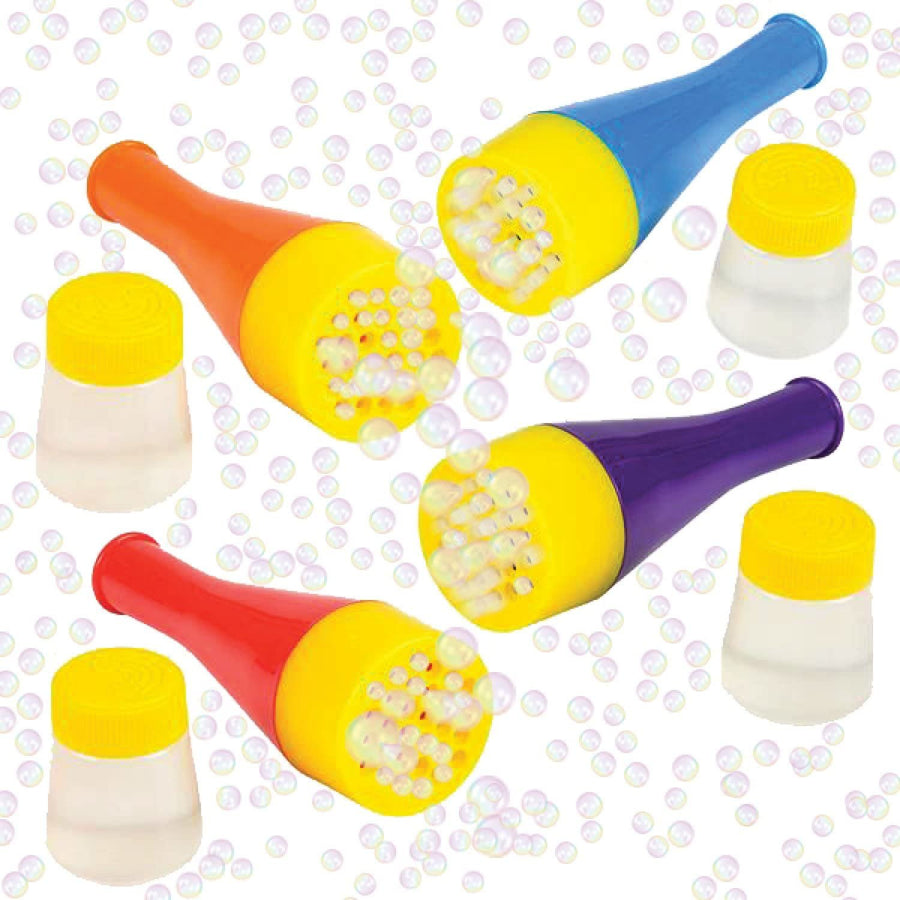 Mini Blizzard Bubble Blower Set by - Set of 4 Bubble Blasters with 4 Bottles of Bubble Mixture - Vibrant Assortment of Color - Non-Toxic Plastic - Fun Summer Toys for Boys and Girls