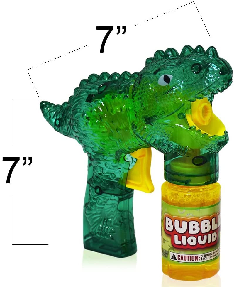 Bubbland Dinosaur Friction Powered LED Bubble Blasters for Kids, 3 Light Up Bubble Guns and 6 Bottles of Bubble Fluid, Bubble Blowing Toys for Indoor and Outdoor Fun, No Batteries Needed