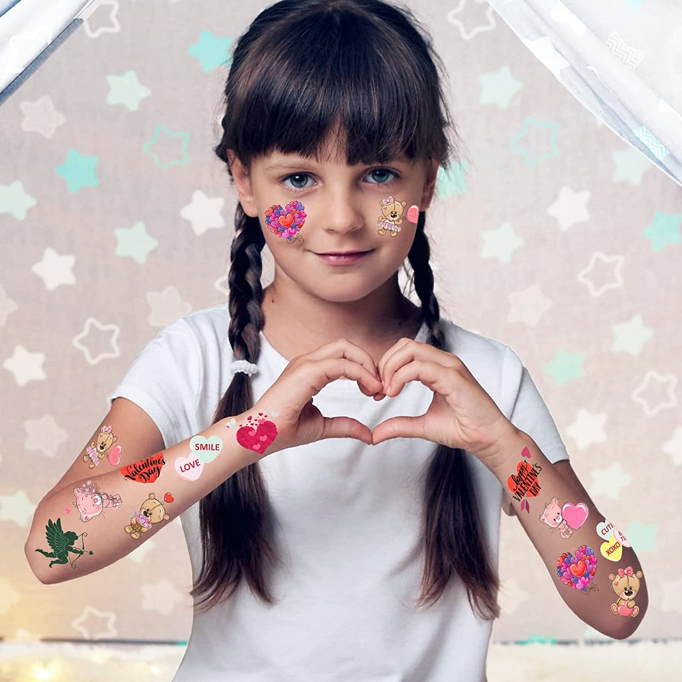 Valentines Glitter Tattoos for Kids, Temporary Tattoos in 12 Cute Designs, 144 Pack