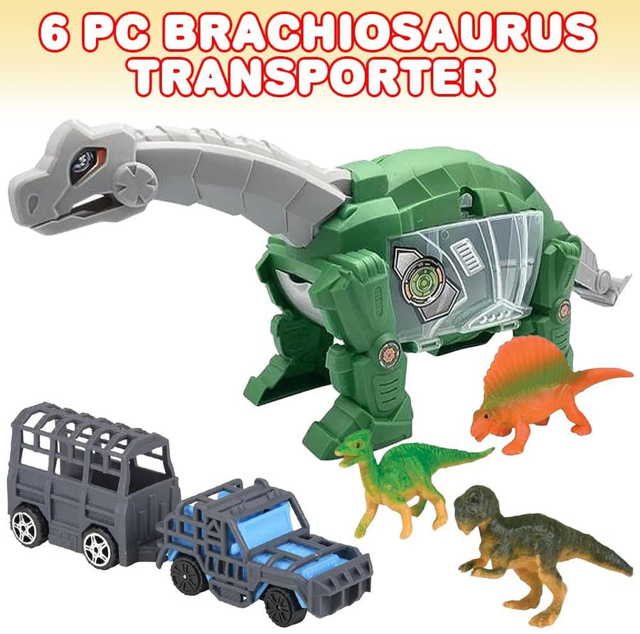 Brachiosaurus Dino Transporter with Sound, Kids’ Dinosaur Playset with 1 Transporter, 3 Dinosaur Figurines, and 2 Dino Vehicles, Dinosaur Gifts and Décor for Boys and Girls Room