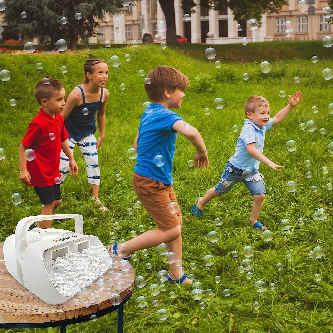 Electric Bubble Machine for Kids with Concentrated Bubble Solution, Plug-in Automatic Bubble Machine, Blows Up to 8000 Bubbles Per Minute, Dual Fan Bubble Blower for Kids Party