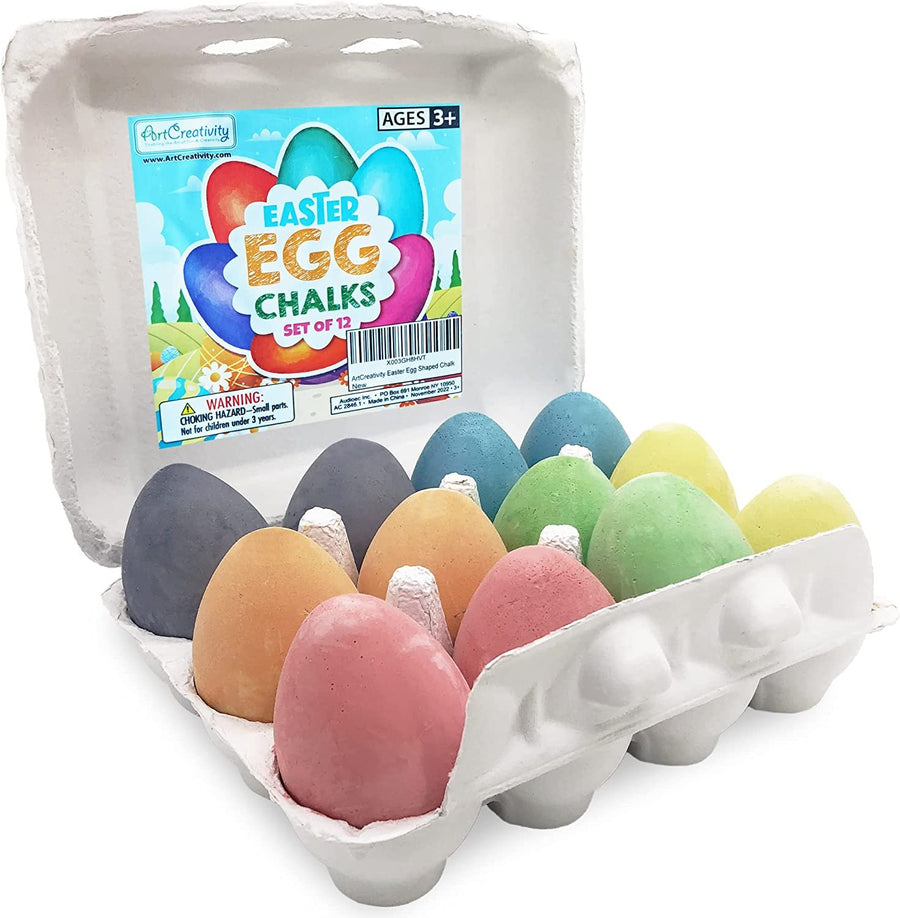 12 Pack Colorful Easter Sidewalk Chalk Egg for Kids Boys Girls, Chalk for Toddlers, Easter Basket Stuffers Gifts Fillers & Party Favors, Easter Party Supplies & Goodie Bag Fillers, Easter Activities