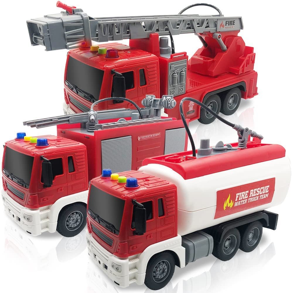 Fire Trucks for Kids, Set of 3, Includes Ladder Truck, Tanker