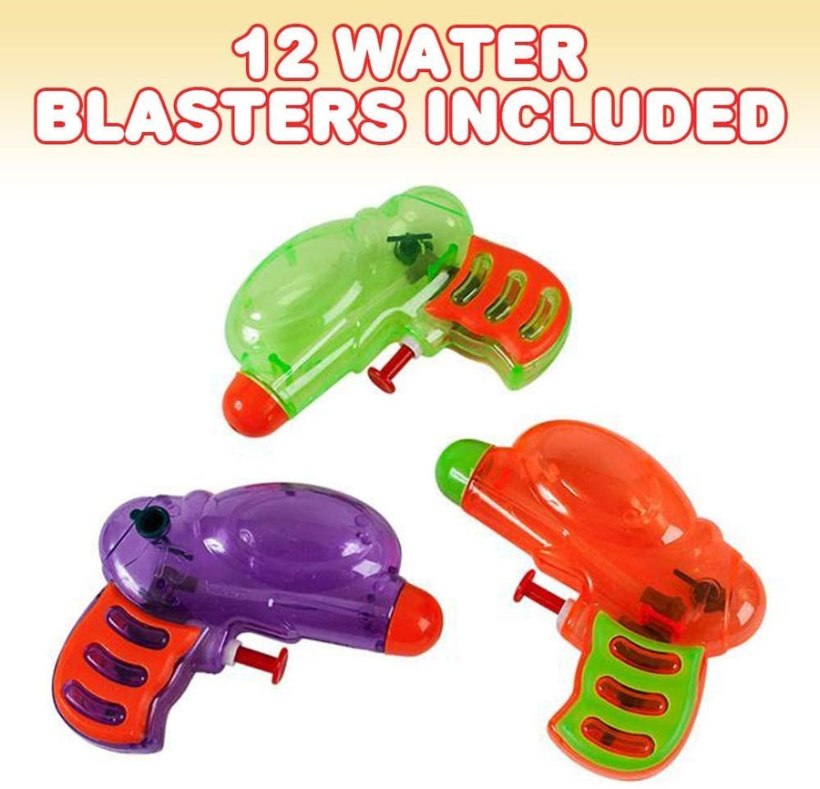 Two Tone Water Squirters, Pack of 12, Assorted Colors Mini Water Squirt Toy Guns for Swimming Pool, Beach and Outdoor Summer Fun, Cool Birthday Party Favors for Boys and Girls