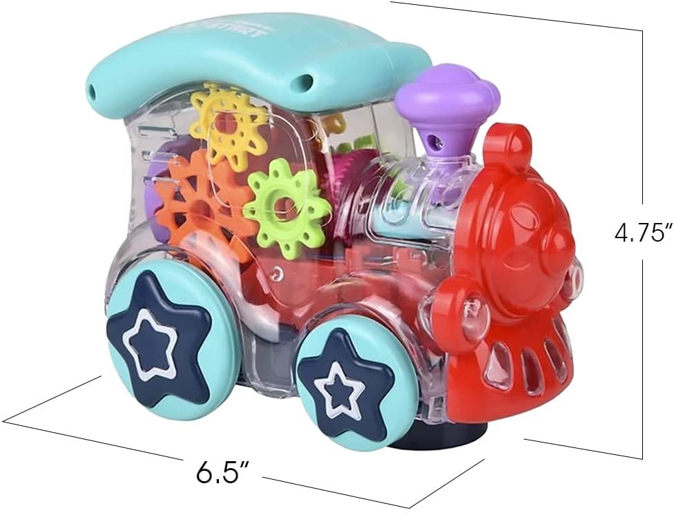 Light Up Transparent Toy Train for Kids, 1PC, Bump and Go Toy Car with Colorful Moving Gears, Music, and LED Effects, Fun Educational Toy for Kids, Great Birthday Gift Idea
