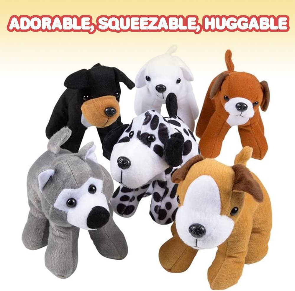Dog Plush Assortment - Set of 12 - Soft and Cuddly Stuffed Animals for Toddlers - 6 Cute Puppy Designs - Fun Birthday Party Favors, Kids Carnival Prize, Gift Idea for Boys and Girls